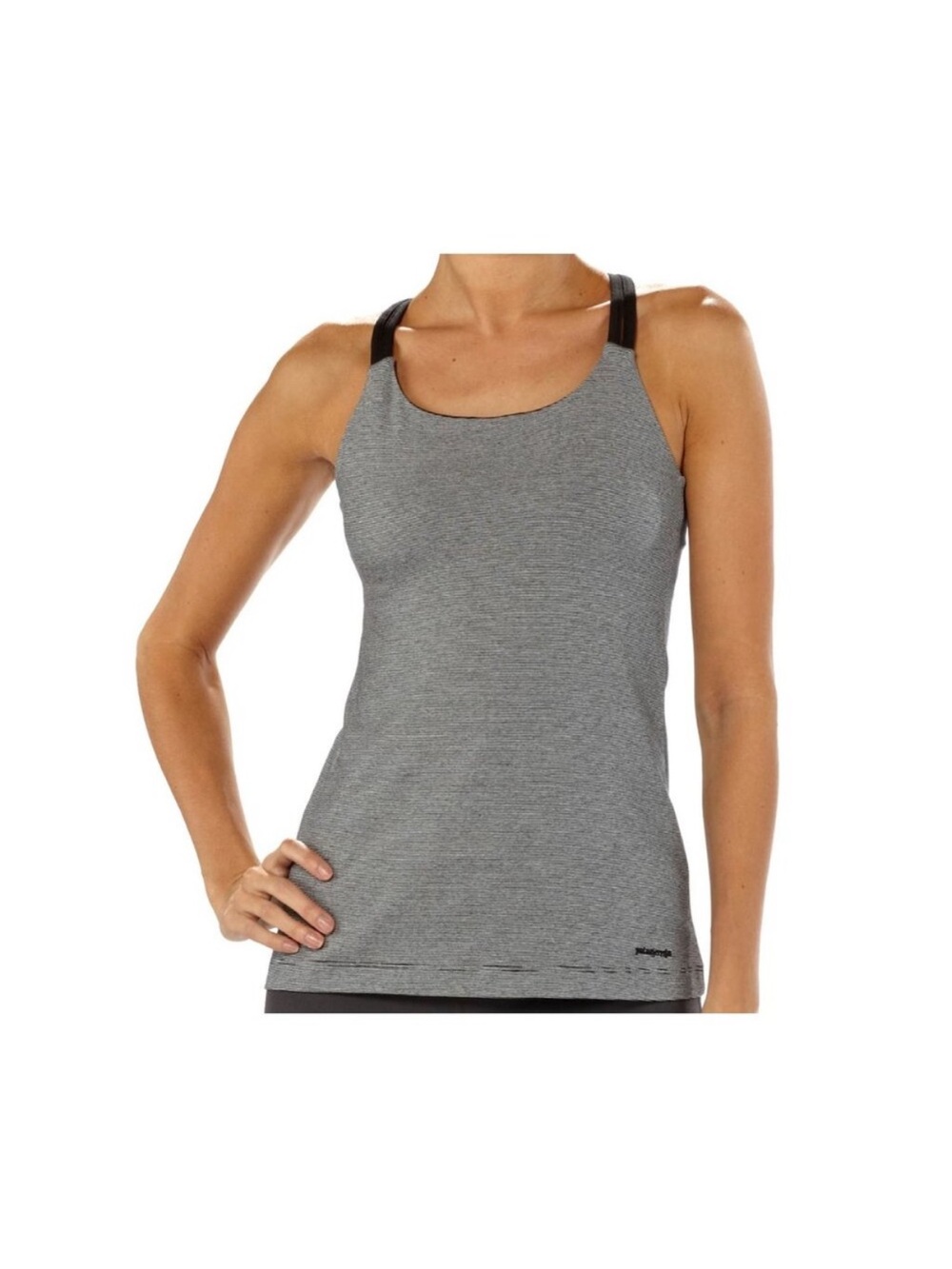 Patagonia Stretch Cross Back Yoga built in bra tank Striped Black/Grey Size S